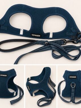 Voyager Navy Blue Soft Mesh Dog Harness and Leash Set